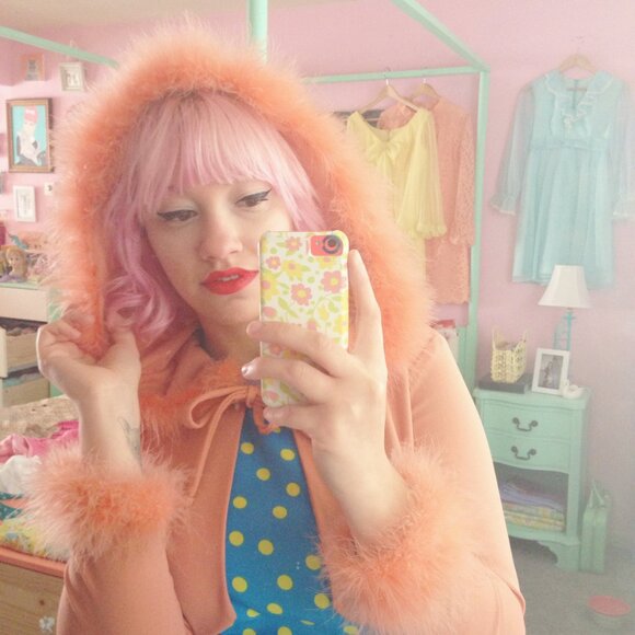 Vintage orange feather-trim bolero jacket - fits like a small/medium - Picture 3 of 6